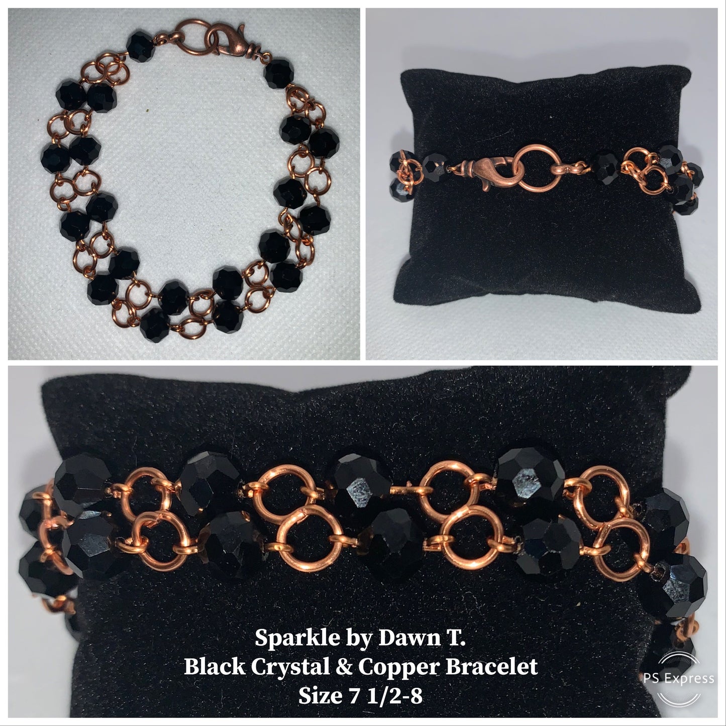 Black Crystal and Copper Chain Double layered bracelet and Earrings