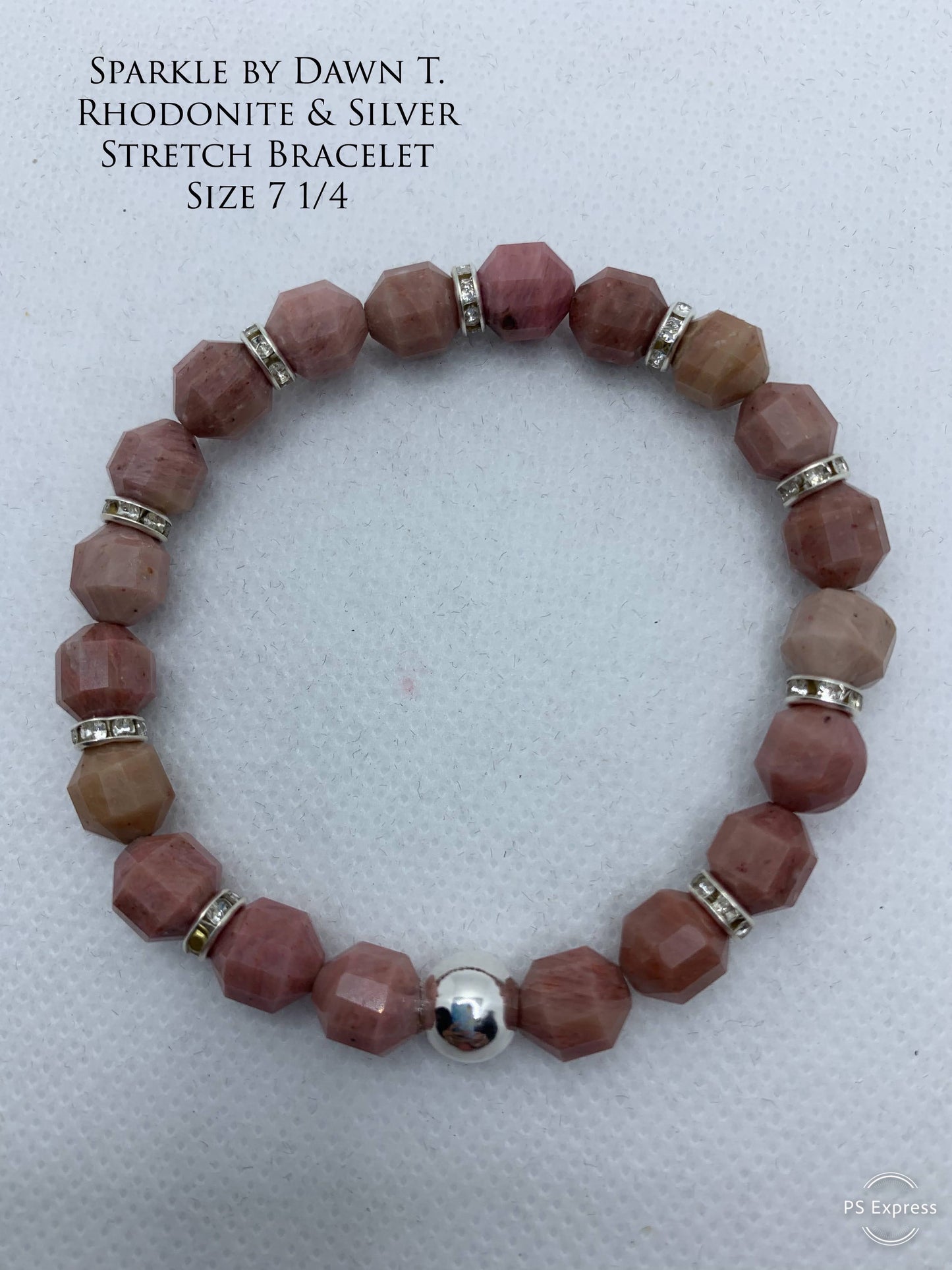 Rhodonite and Silver Stretch bracelet