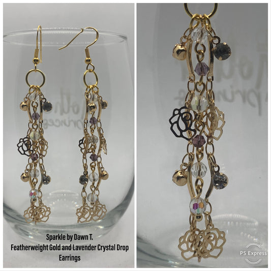 Featherweight Gold and Lavender Crystal Drop Earrings