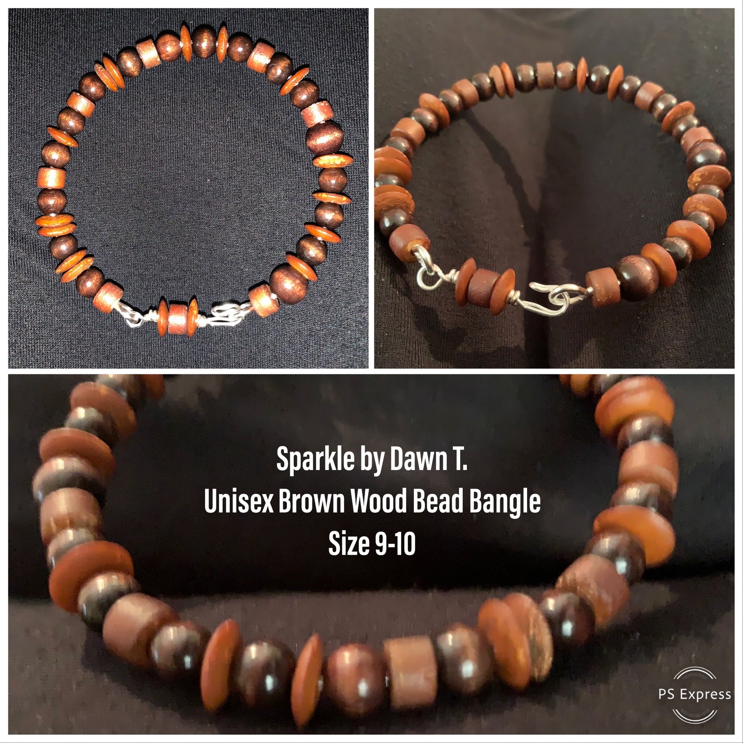 Unisex Brown Wood Bead Bangle