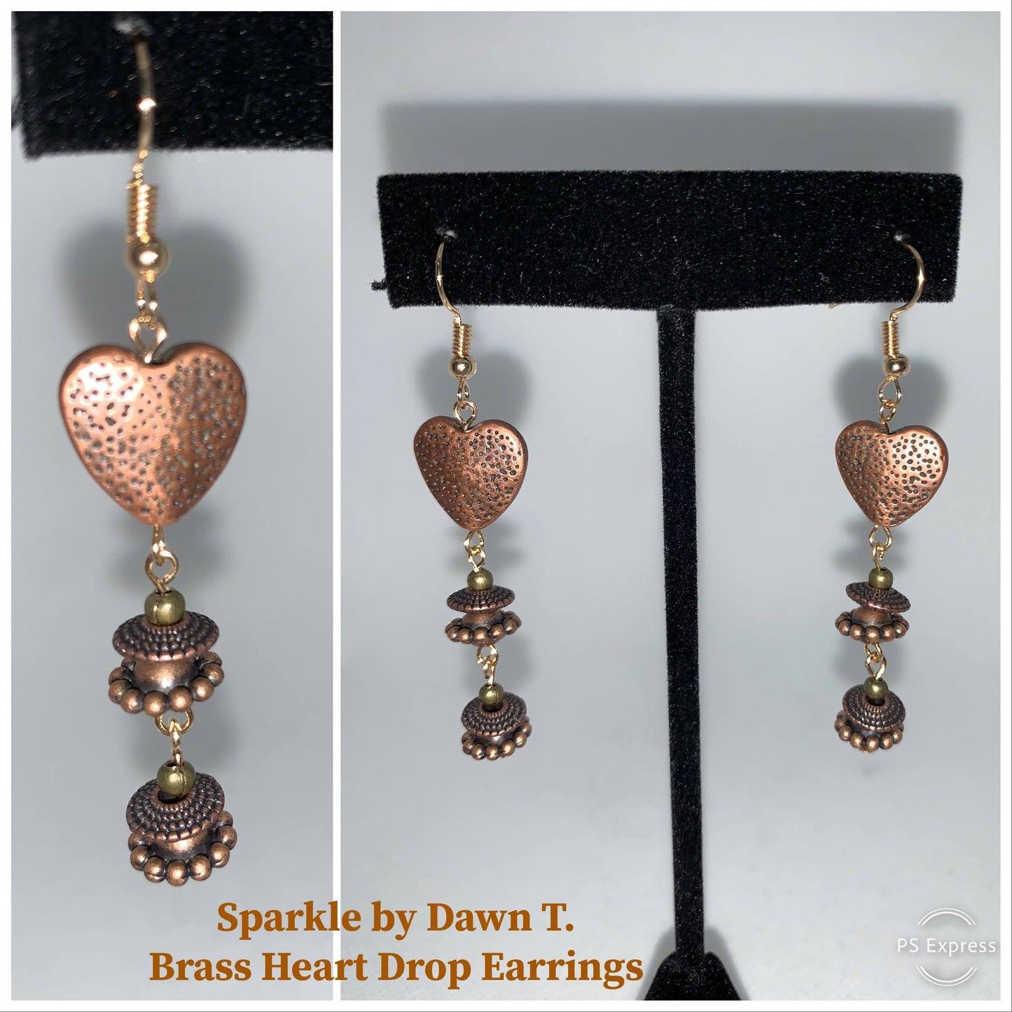 Brass Heart Drop Earrings