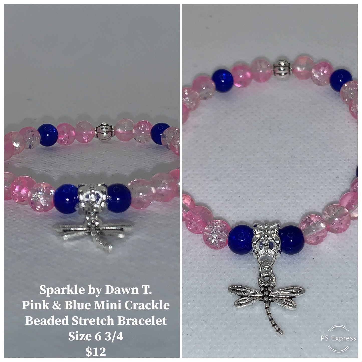 Pink and Blue Mini Crackle Bead Stretch Bracelet