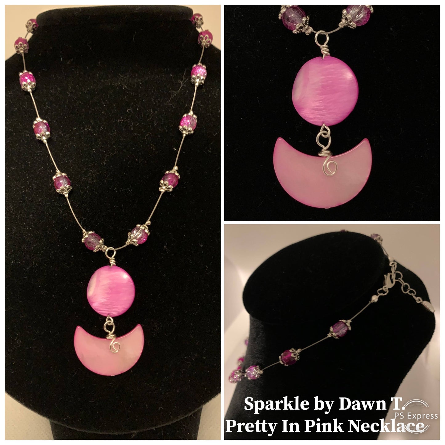 Pink crackle glass floating necklace and earrings set