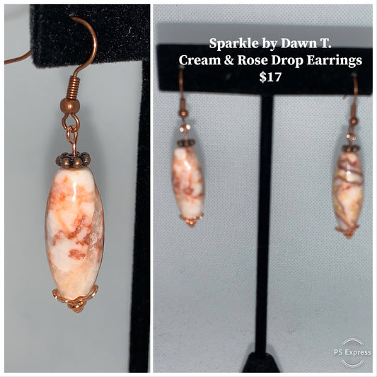 Rose and cream with flower base earrings