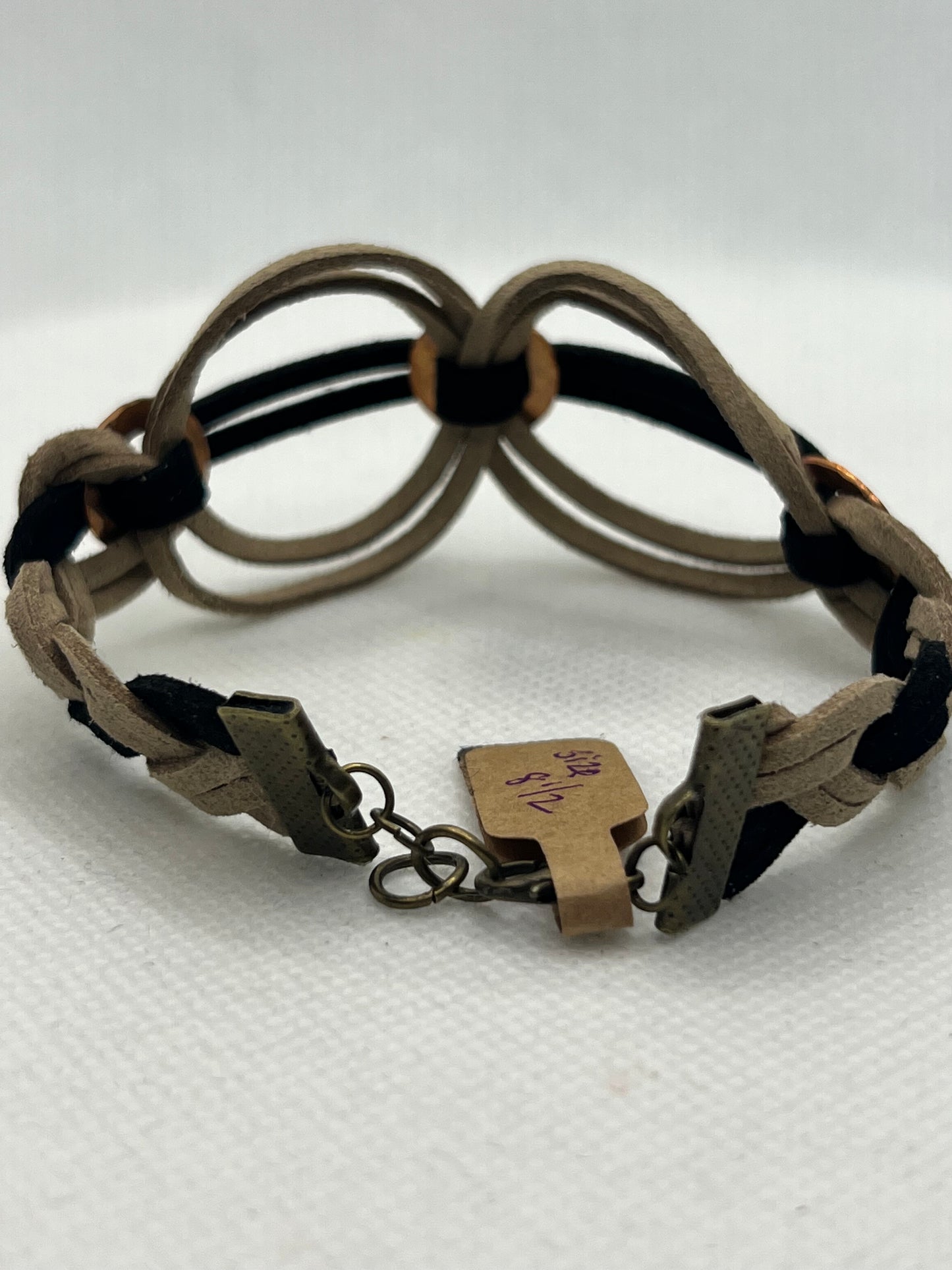 Tan and black with copper circle suede bracelet