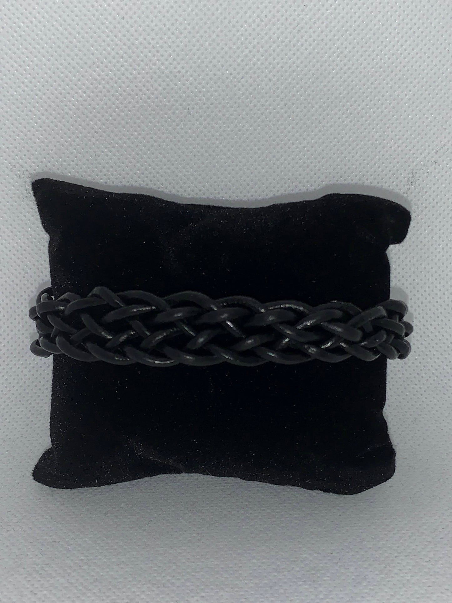 Black and silver braided leather bracelet