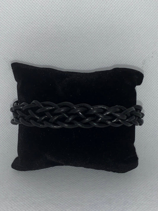 Black and silver braided leather bracelet