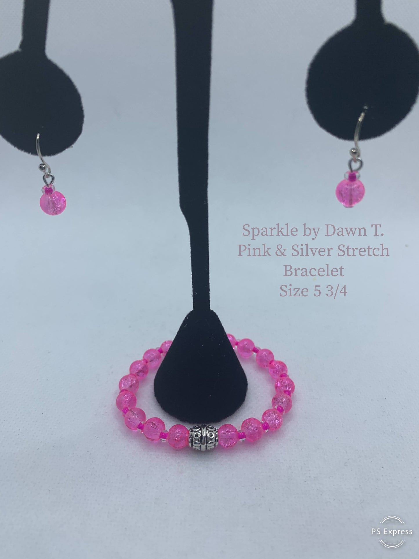 Child's Hot Pink and Silver Stretch Bracelet and Earring Set