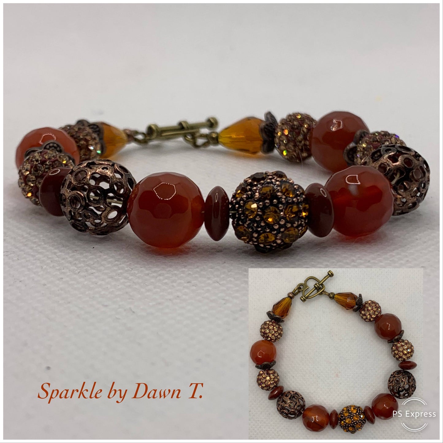 Carnelian and brass bracelet with matching earrings