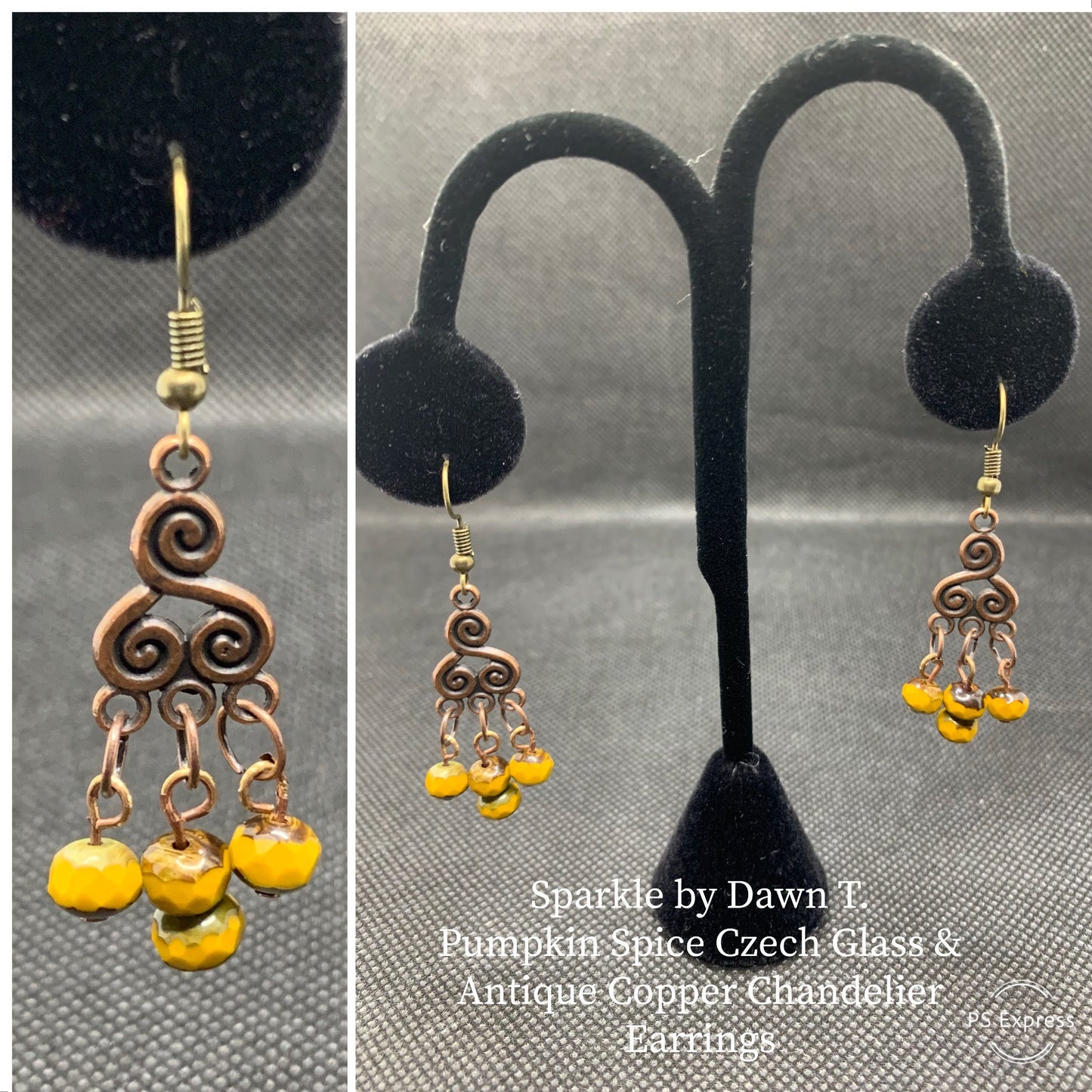 Pumpkin Spice Czech Glass and Antique Copper Chandelier Earrings