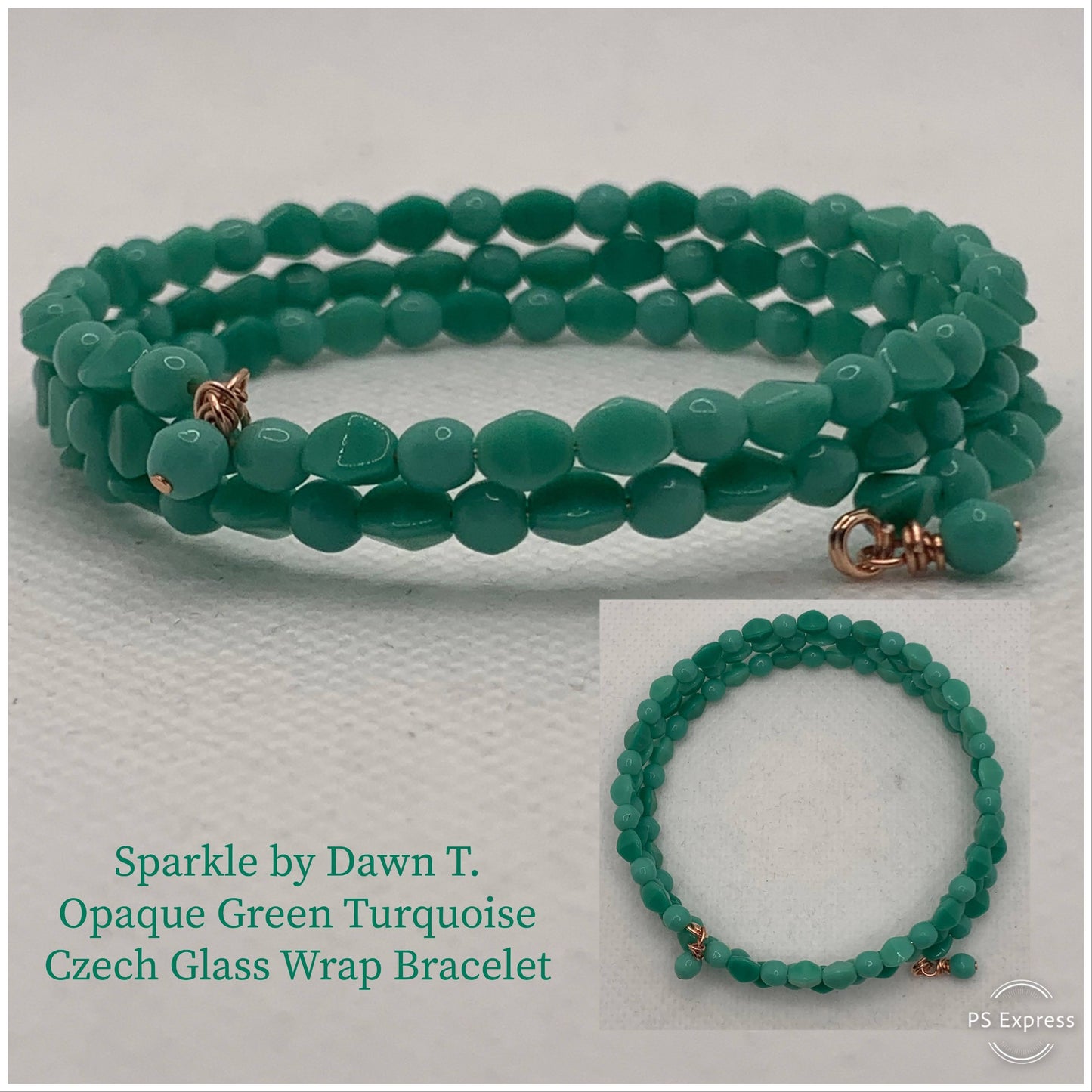 Opaque Green Turquoise Czech Glass Wrap Bracelet