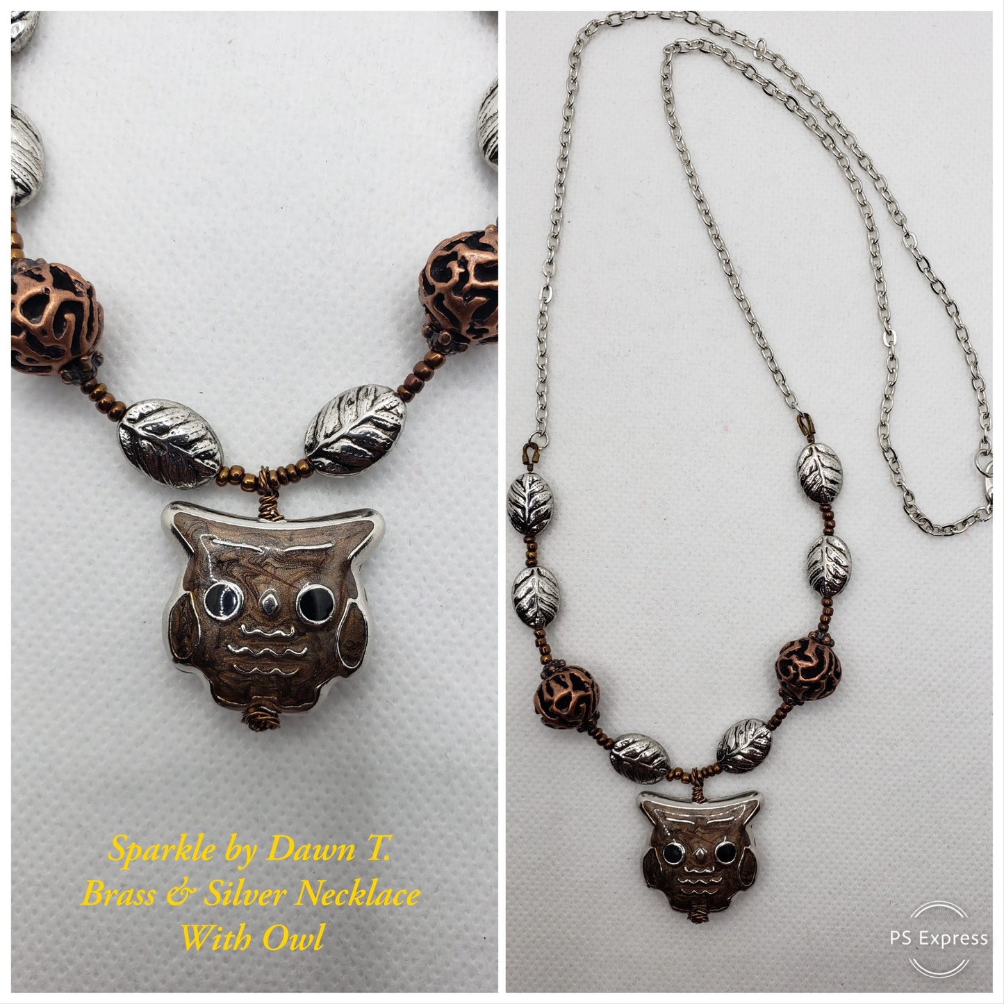 Owl and mixed metals necklace and earrings