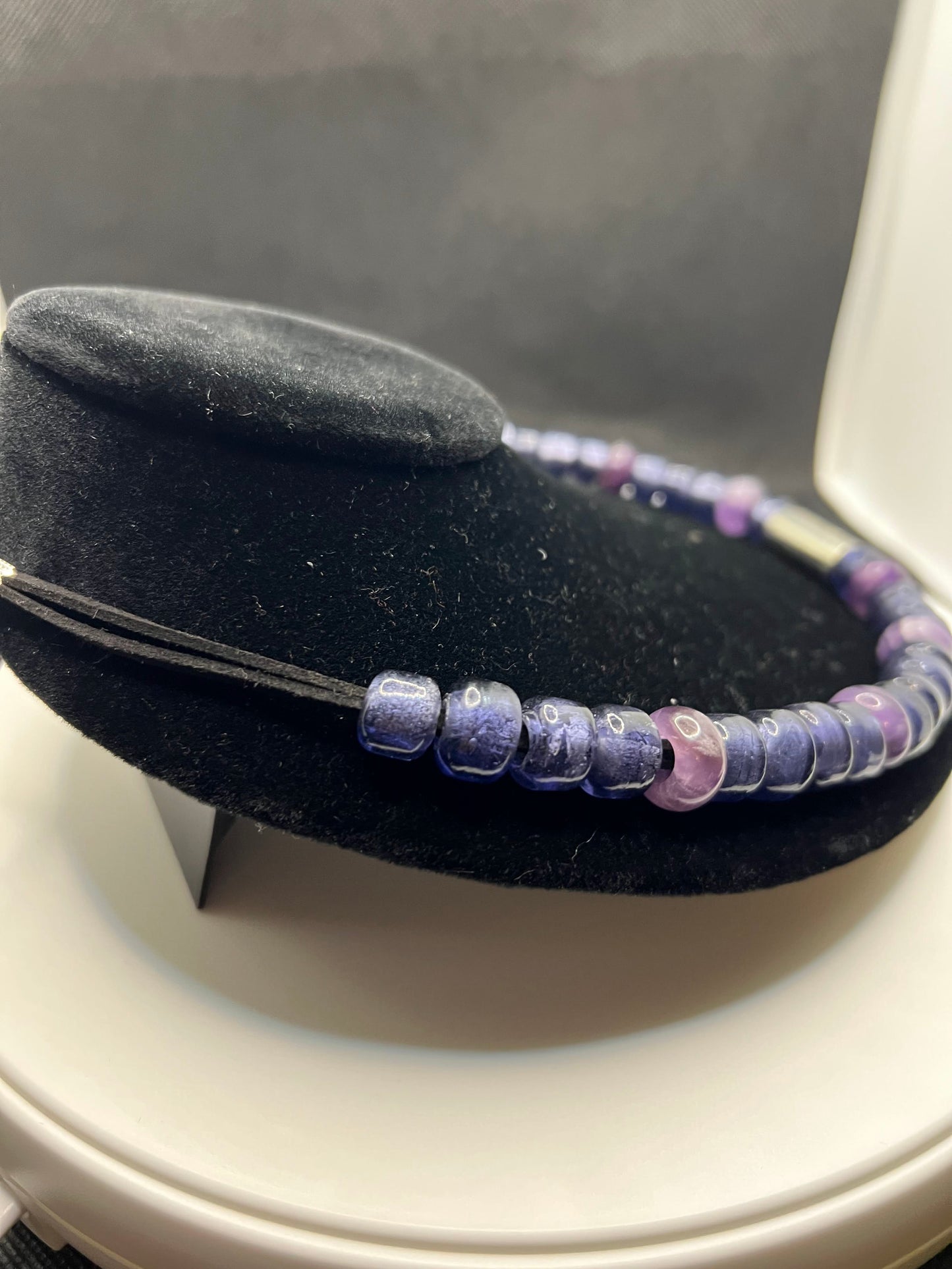 Love and Amethyst beaded suede necklace