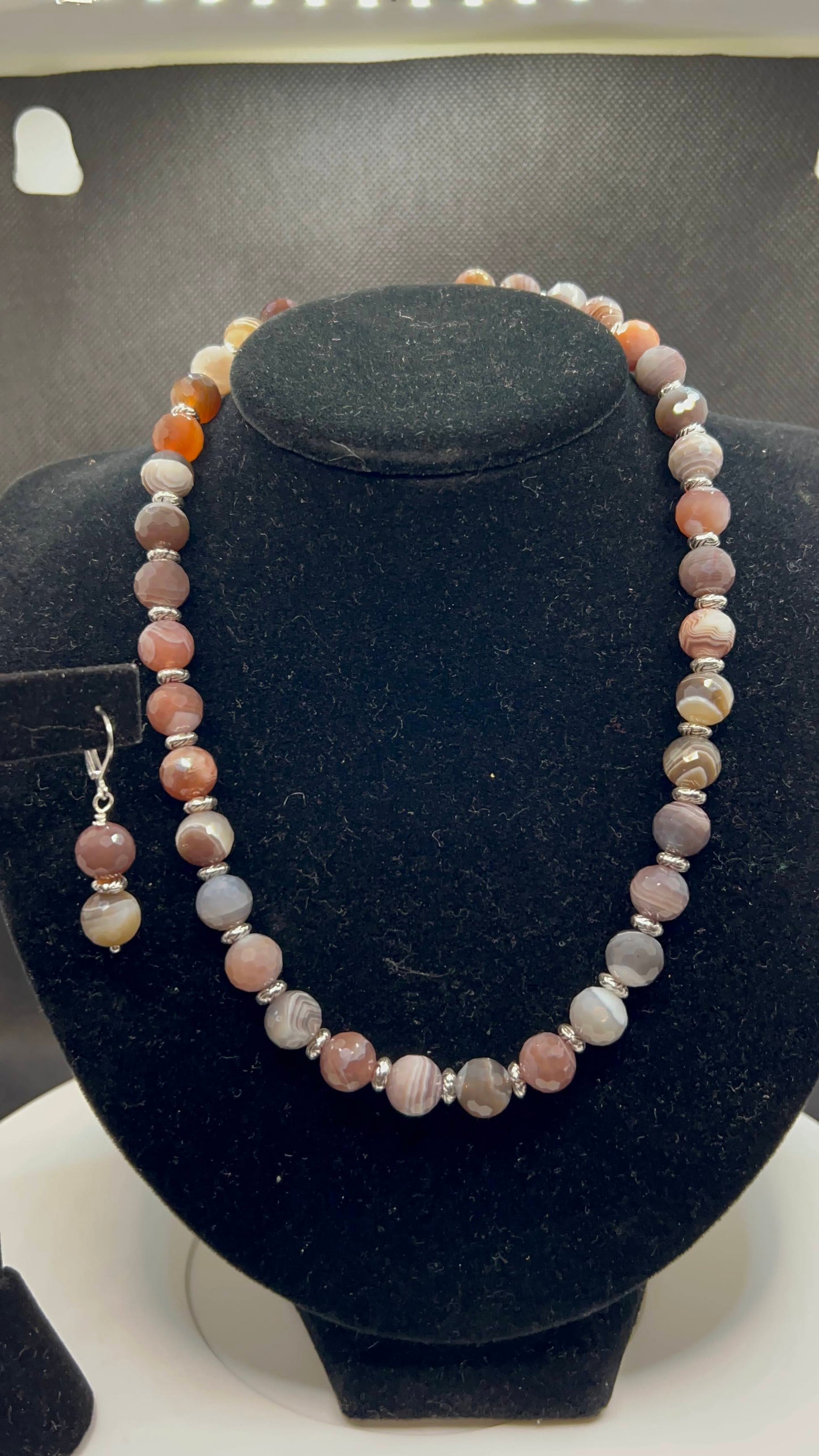 Botswana Agate Faceted Round Necklace and earrings