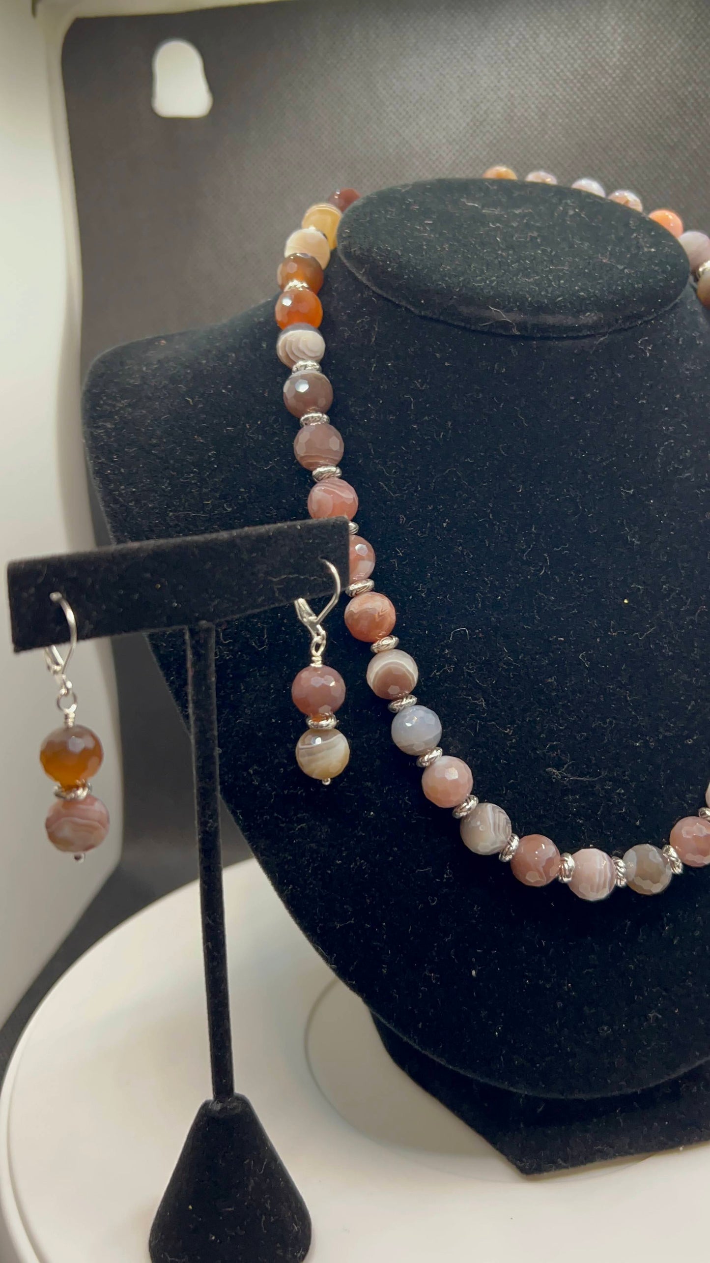 Botswana Agate Faceted Round Necklace and earrings