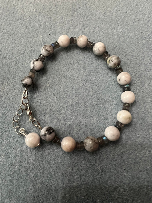 White speckled Jade with Labradorite Heishi Beaded bracelet - 7 1_2 - 8 1_2