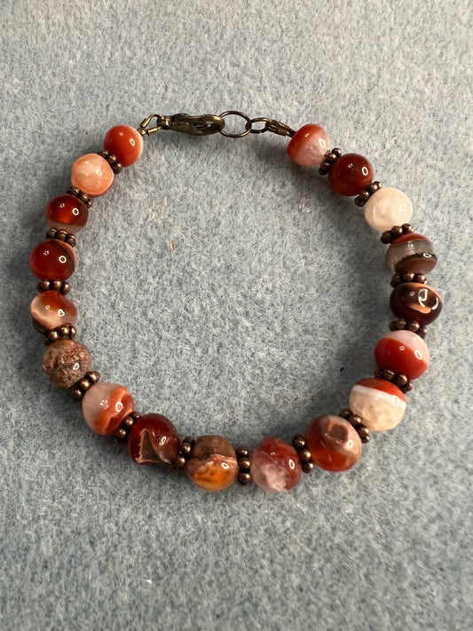 Red Agate and brass bracelet and earrings