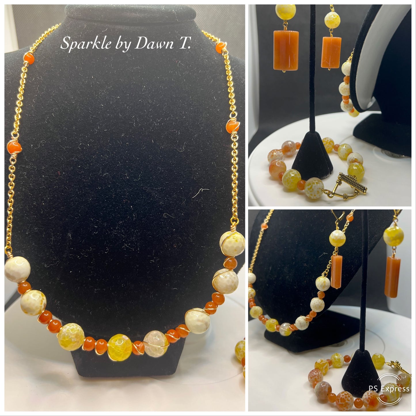 Carnelian and crackle beaded Necklace 22 inches and earrings