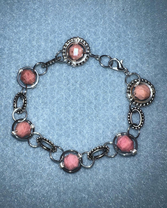 Lepidolite Art Deco Peach Beads with Antique Silver Size 7 set