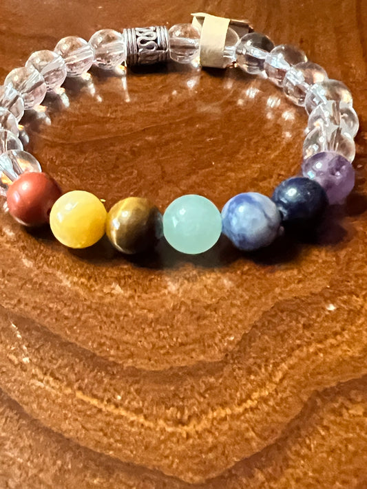 Chakra Beads with clear beads stretch bracelet