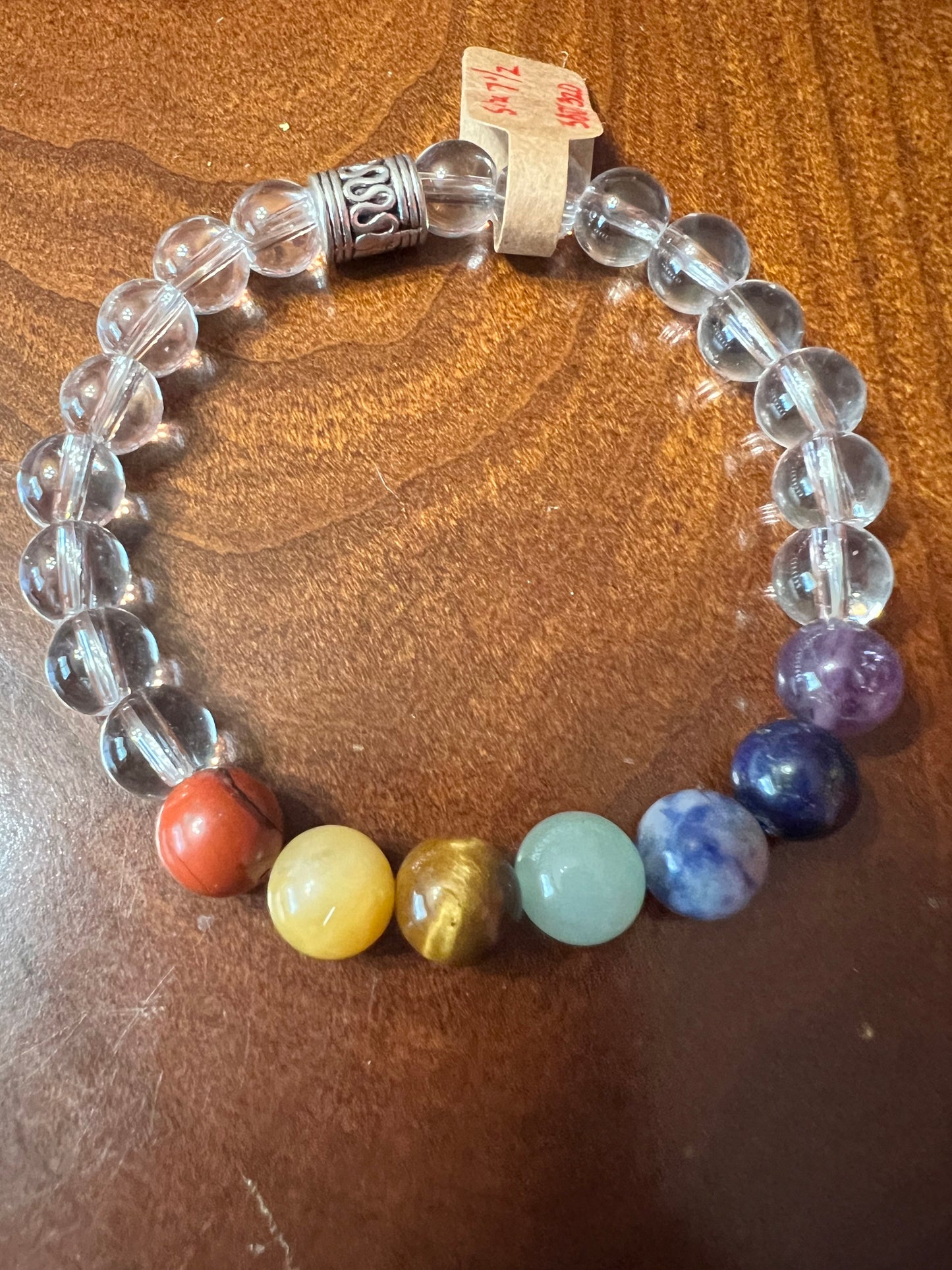 Chakra Beads with clear beads stretch bracelet