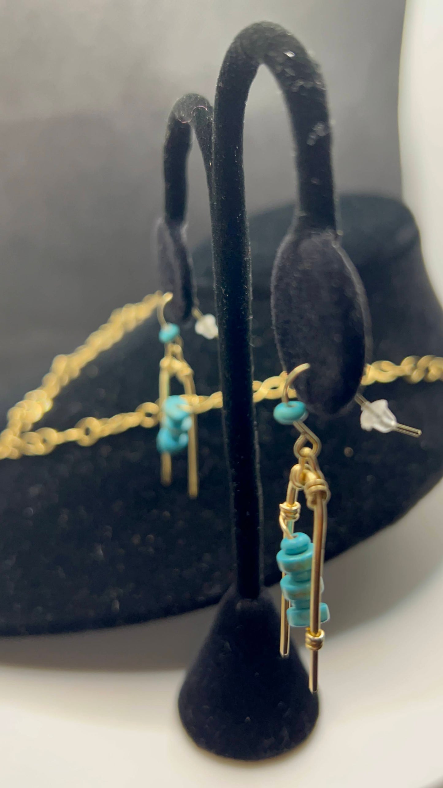 Handmade Brass Chain and Pendant with turquoise howlite 17in and earrings