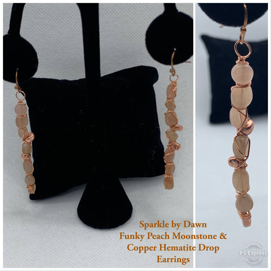 Funky Peach Moonstone and Copper Hematite Bracelet and matching earrings