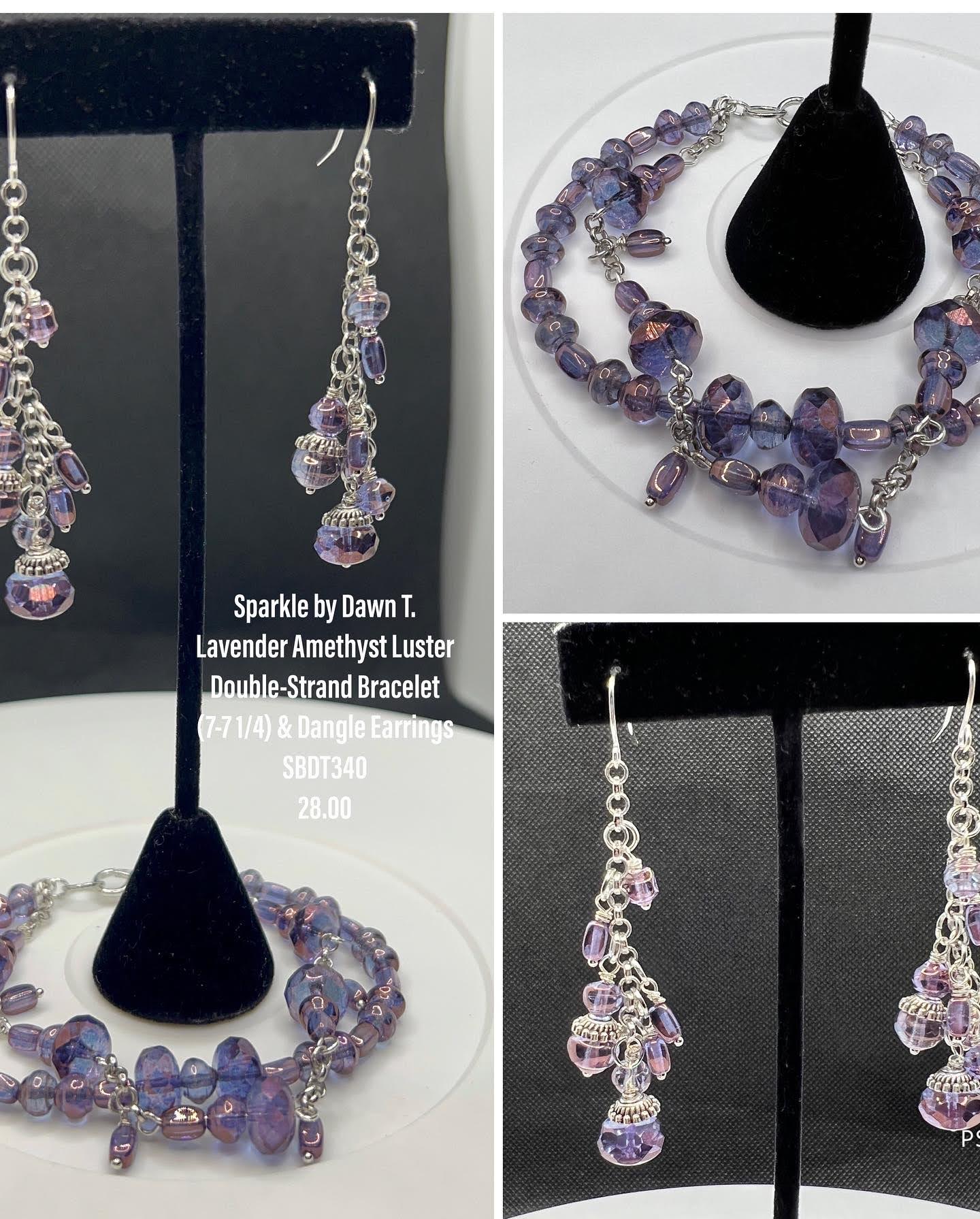 Lavender Amethyst Luster Double-Strand Bracelet and Dangle Earrings