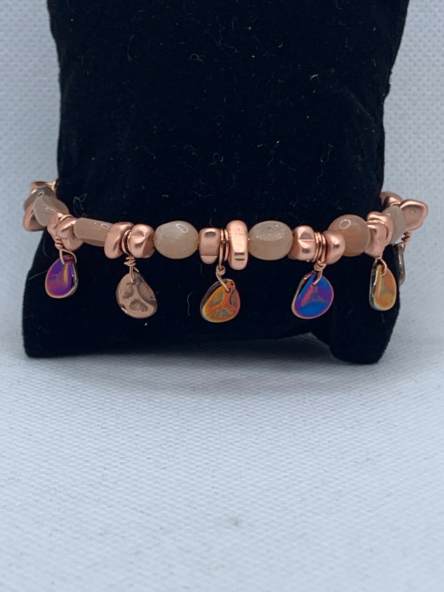 Funky Peach Moonstone and Copper Hematite Bracelet and matching earrings