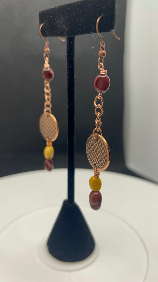 Gemstone and Copper Chain Dangle Earrings