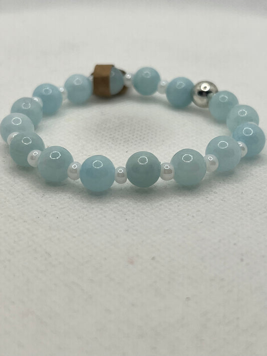 Carolina Blue Quartz and White Stretch Bracelet