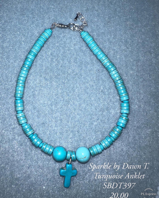 Turquoise with Cross Ankle Bracelet