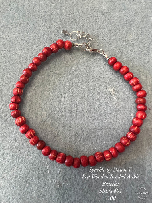 Red Wooden Beaded Ankle Bracelet with Star