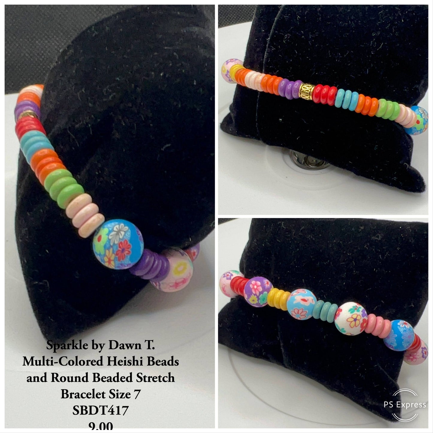 Multi-colored heishi and colorful beaded stretch bracelet