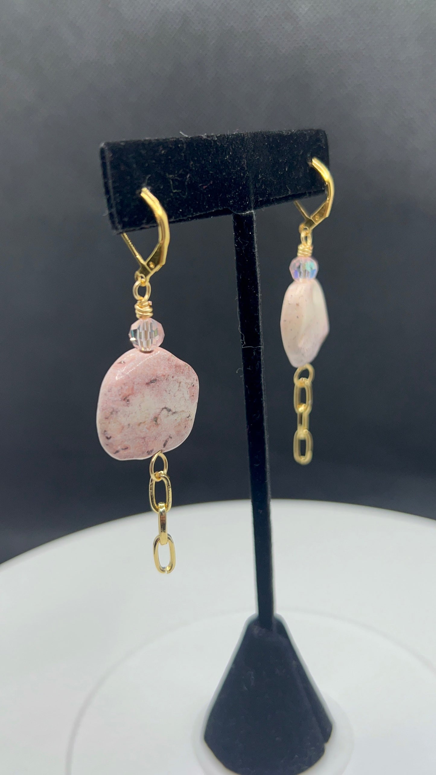 Pink Quartz with Jasper Coin Focal and Gold Chain 19in and Earrings