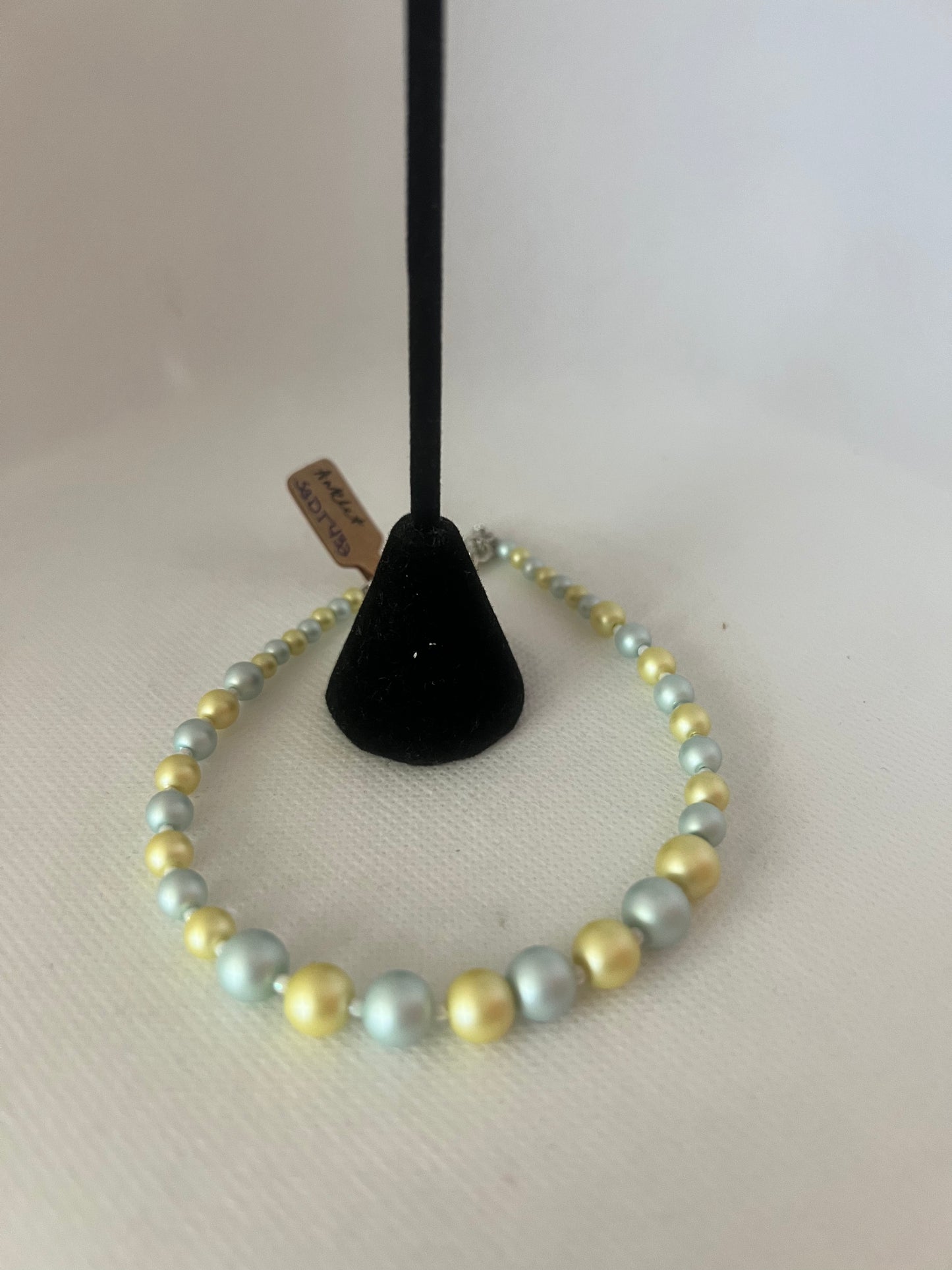 Light blue and yellow glass pearl Ankle Bracelet and Small Hoop Earrings