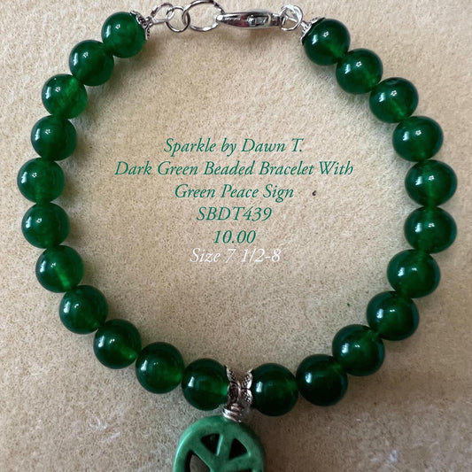 Dark Green with Green Peace Sign Bracelet