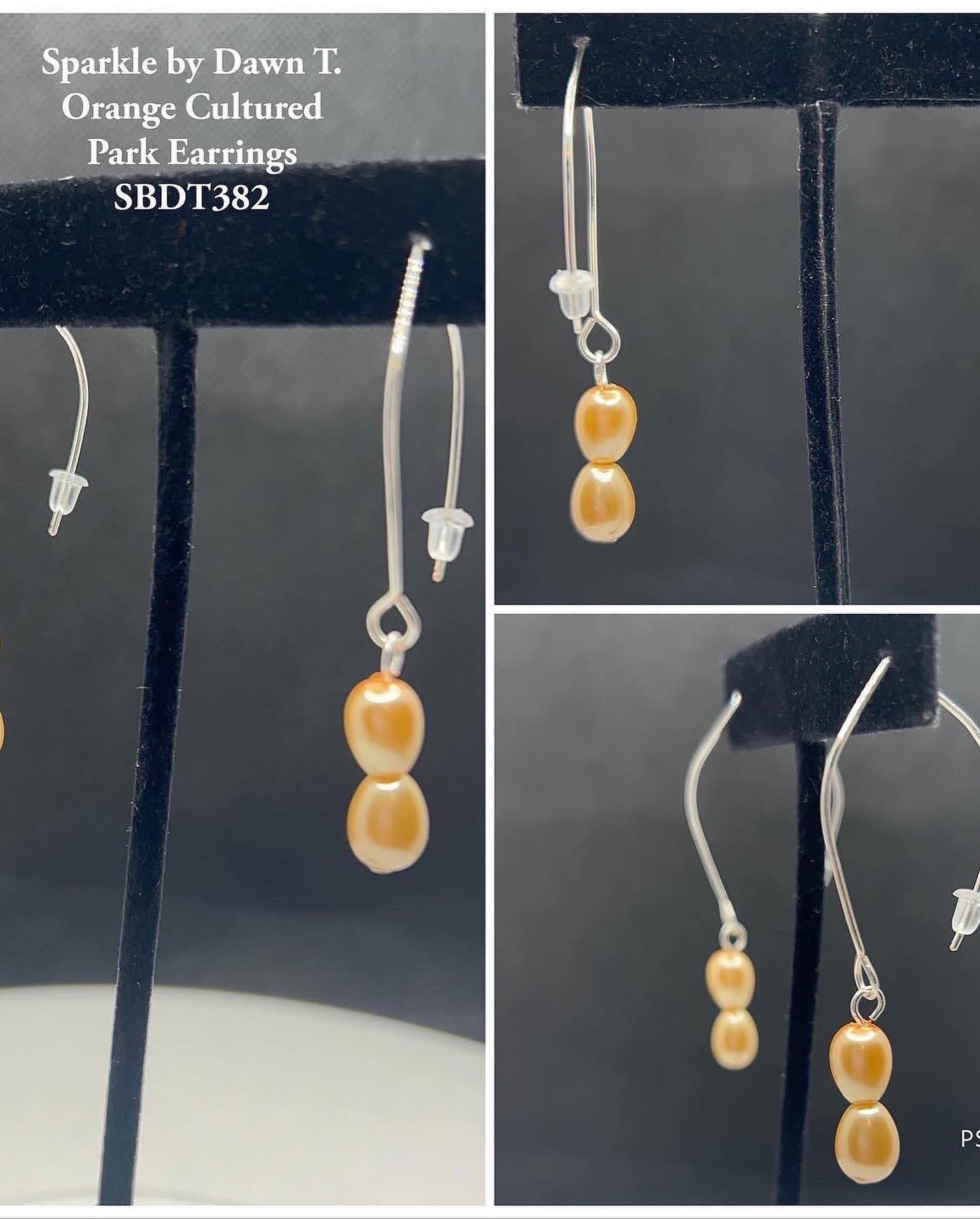 Light Orange Glass Pearl Necklace_Choker and Silver Pearl Dangle Earrings