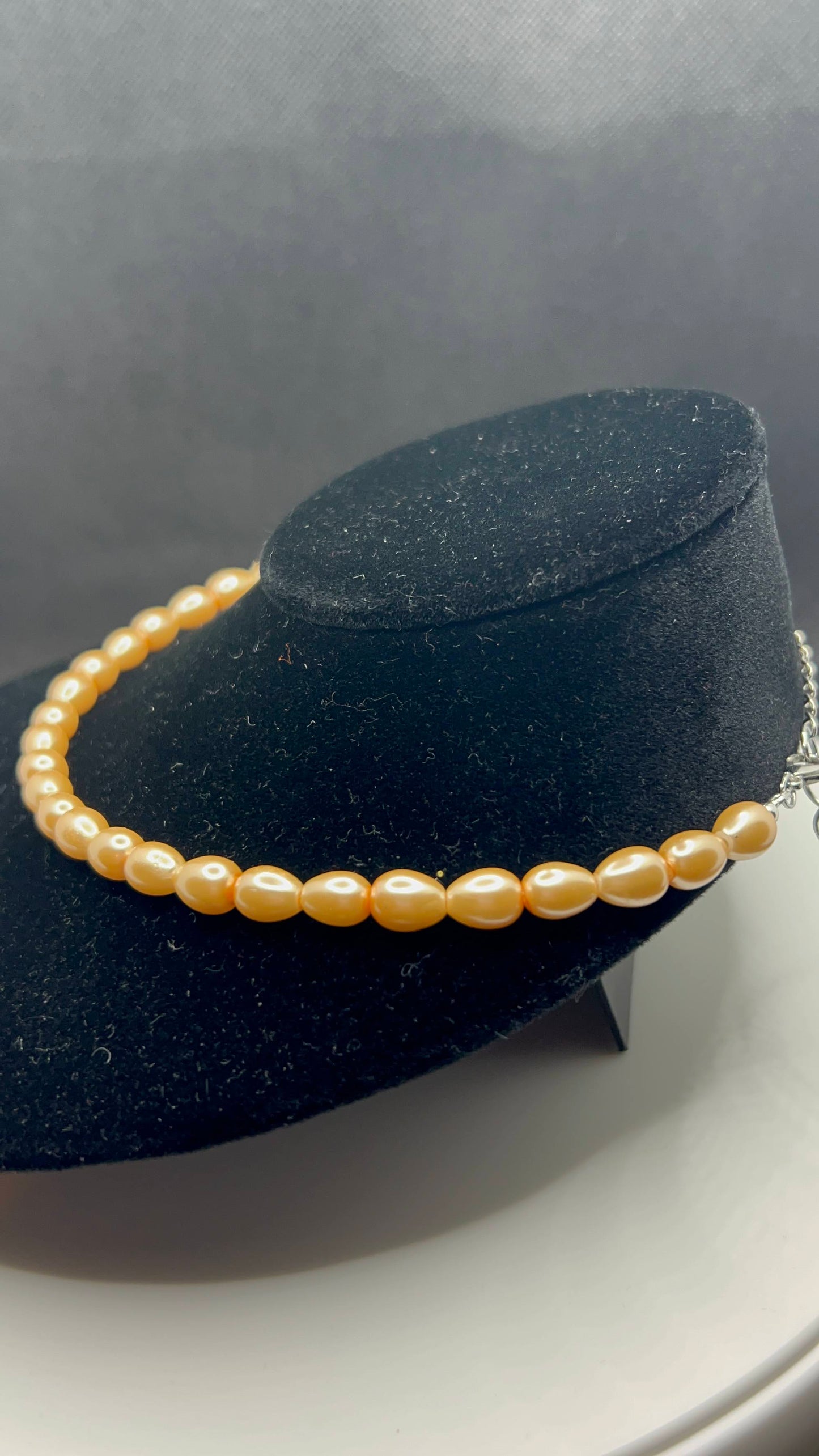 Light Orange Glass Pearl Necklace_Choker and Silver Pearl Dangle Earrings