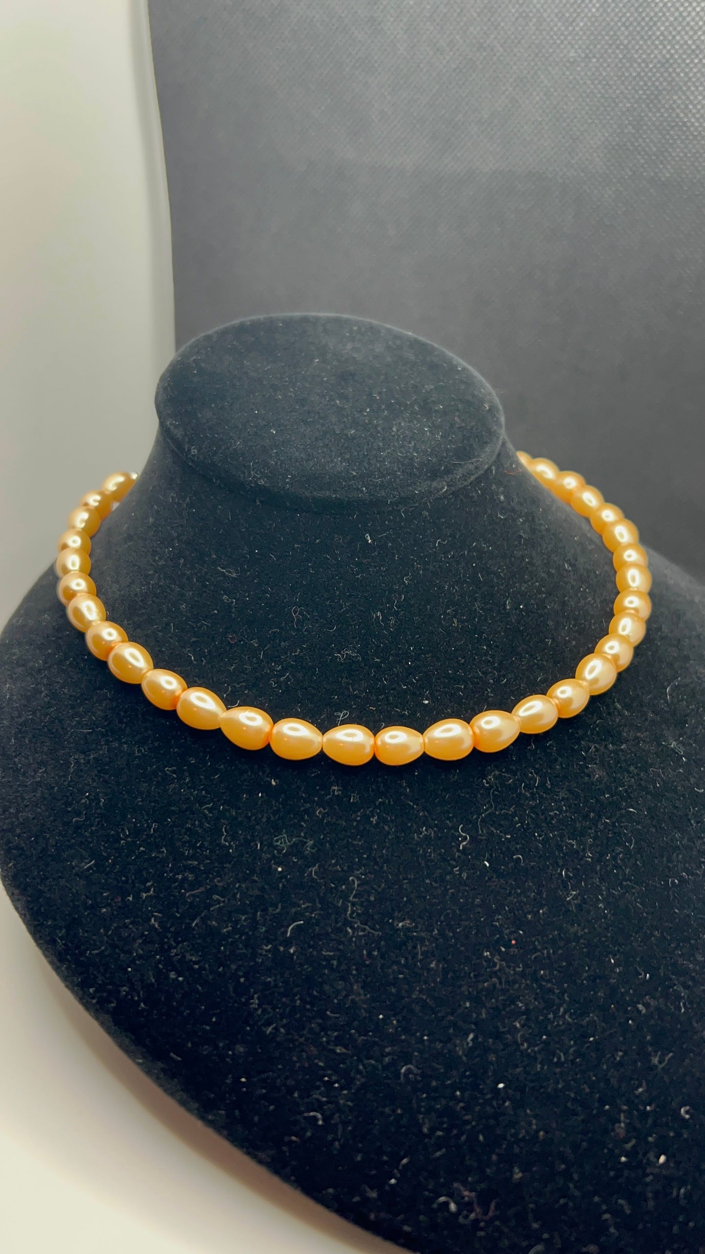 Light Orange Glass Pearl Necklace_Choker and Silver Pearl Dangle Earrings