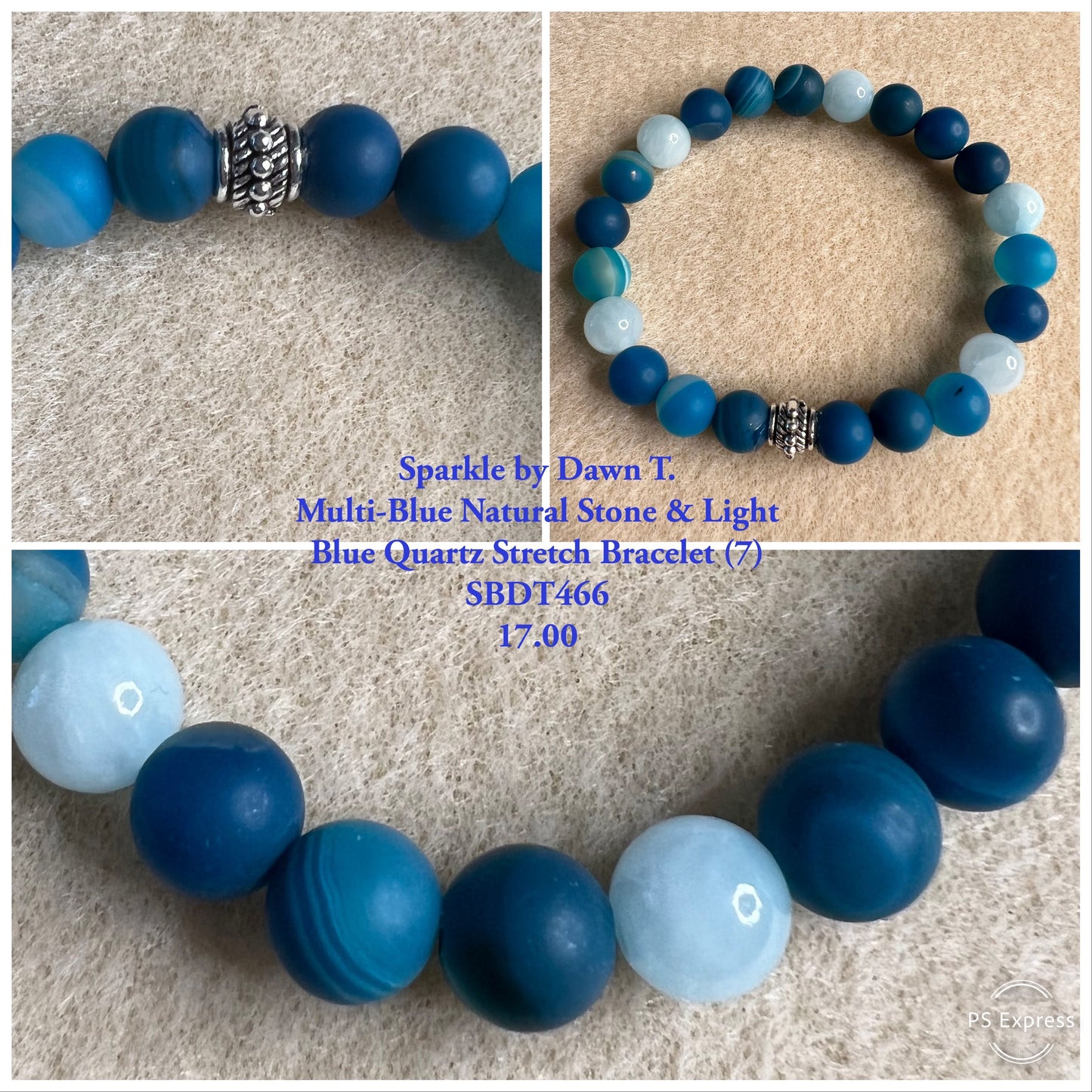 Multi-blue Natural stone and Light blue quartz stretch bracelet