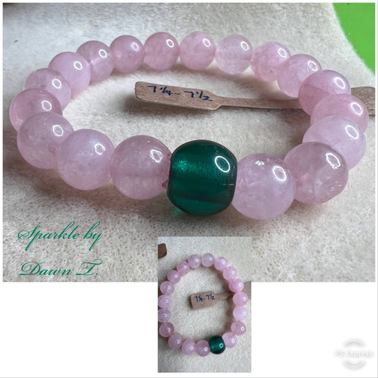 Rose Quartz and Green Focal Stretch Bracelet