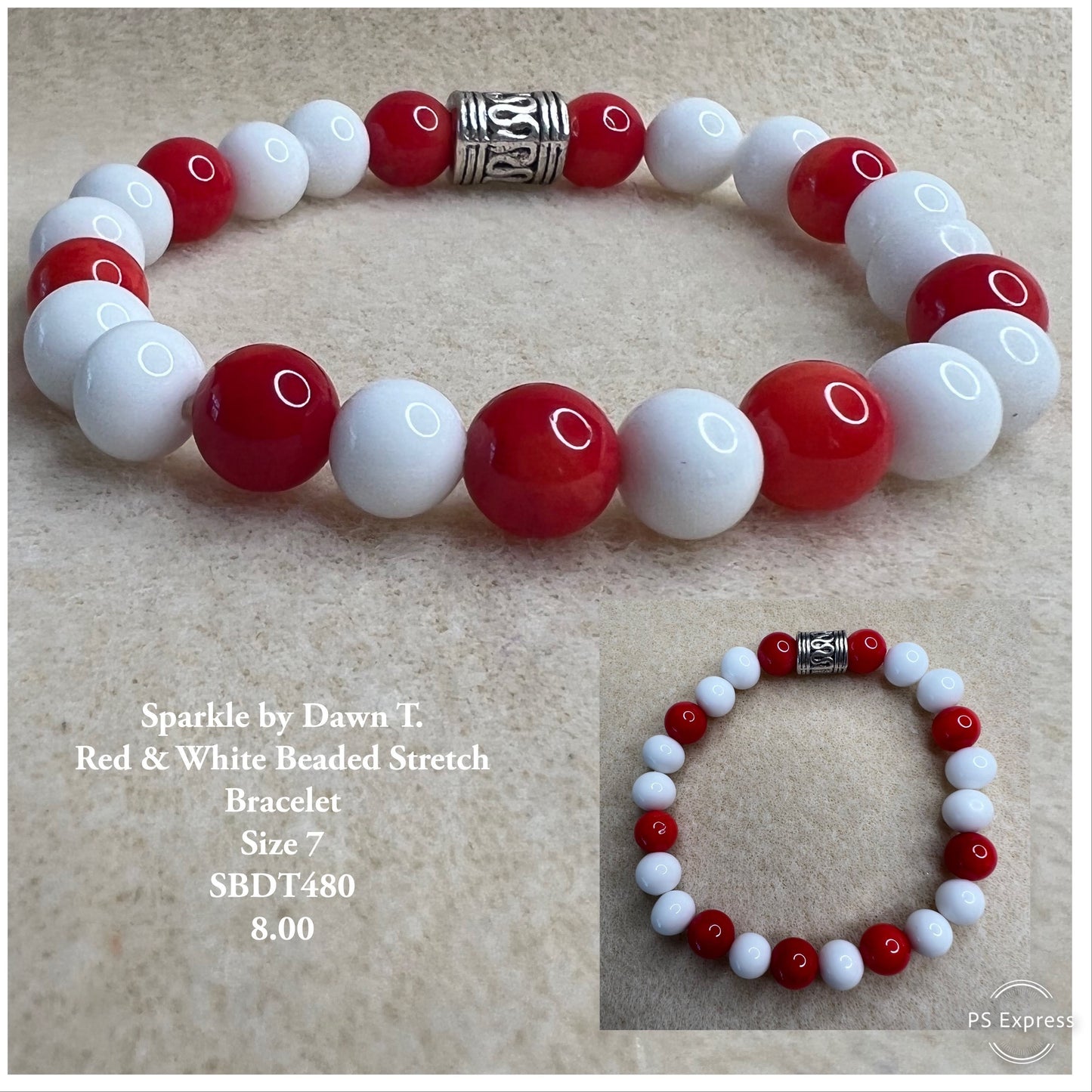 Red and white stretch bracelet