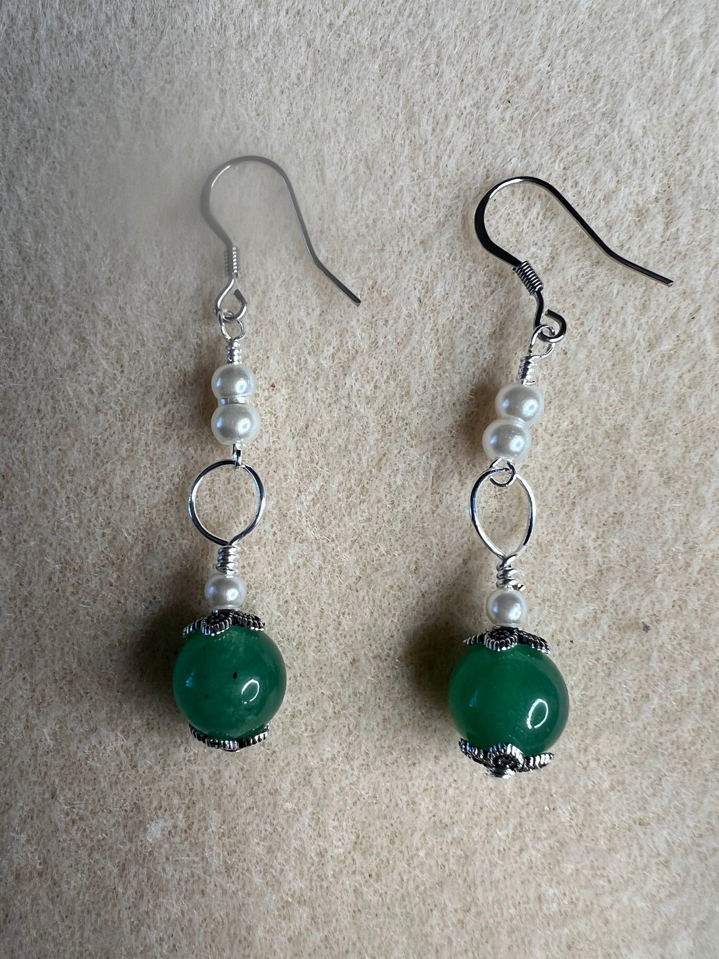 Green Aventurine and mini pearl bracelet with earrings - silver