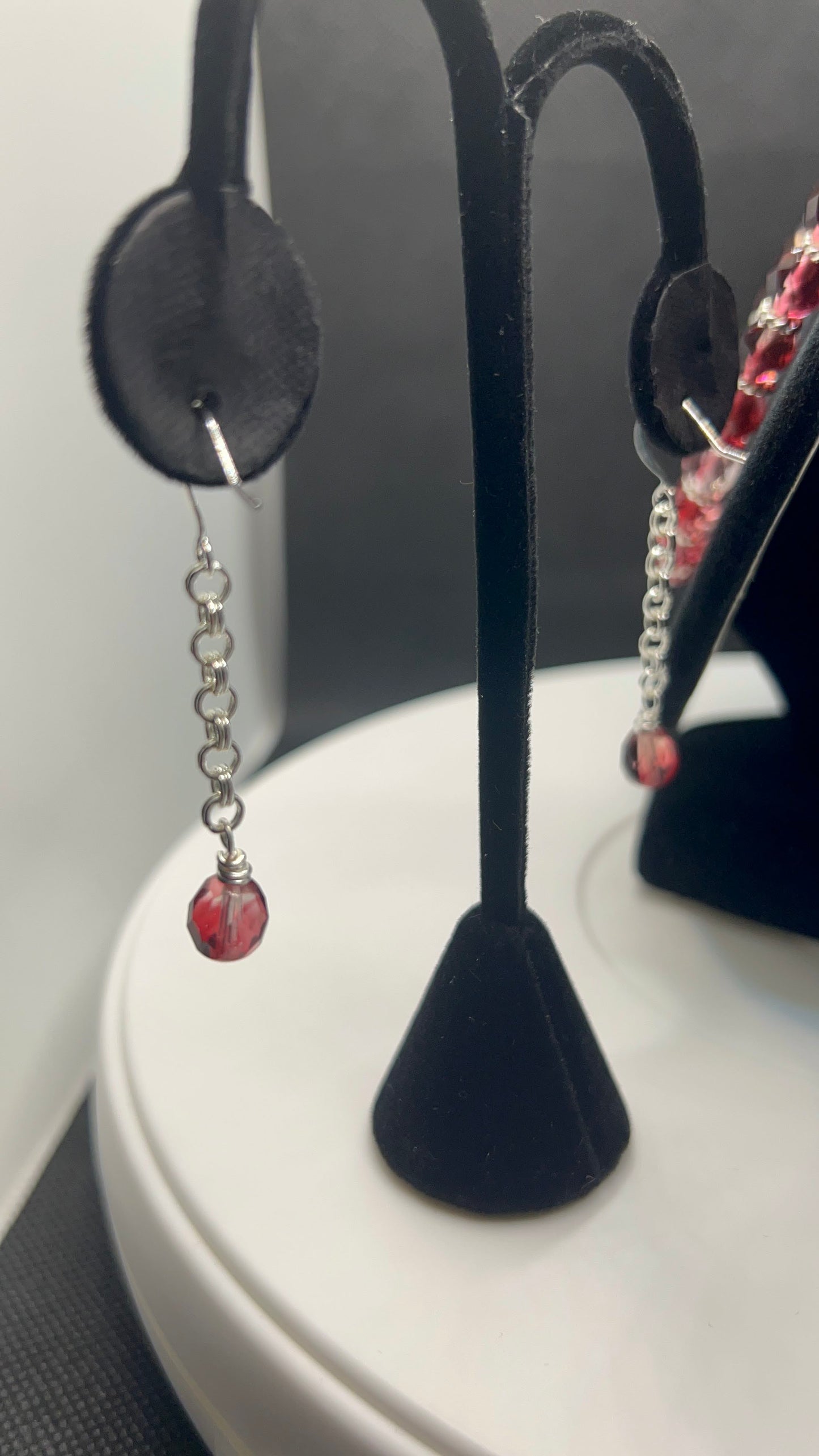 Ombre Cherry Czech Glass and Silver Necklace 19-21in with Earrings