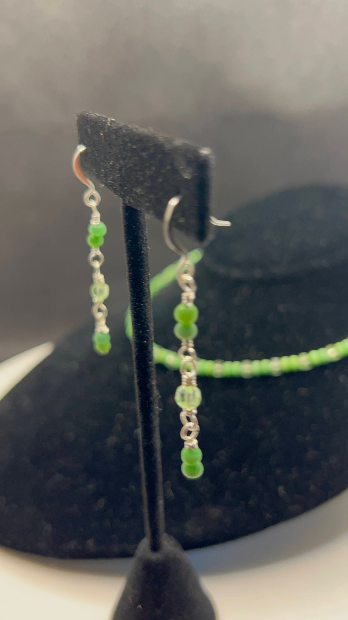 Lime Green Cat's eye and Crystal Wrap Choker Style Necklace and earrings