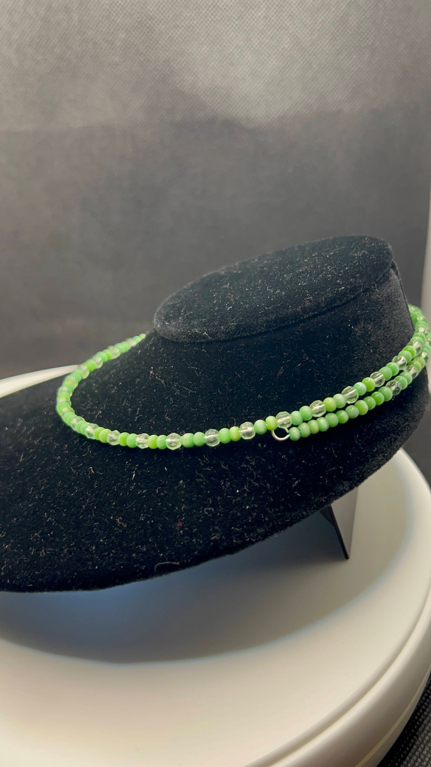 Lime Green Cat's eye and Crystal Wrap Choker Style Necklace and earrings