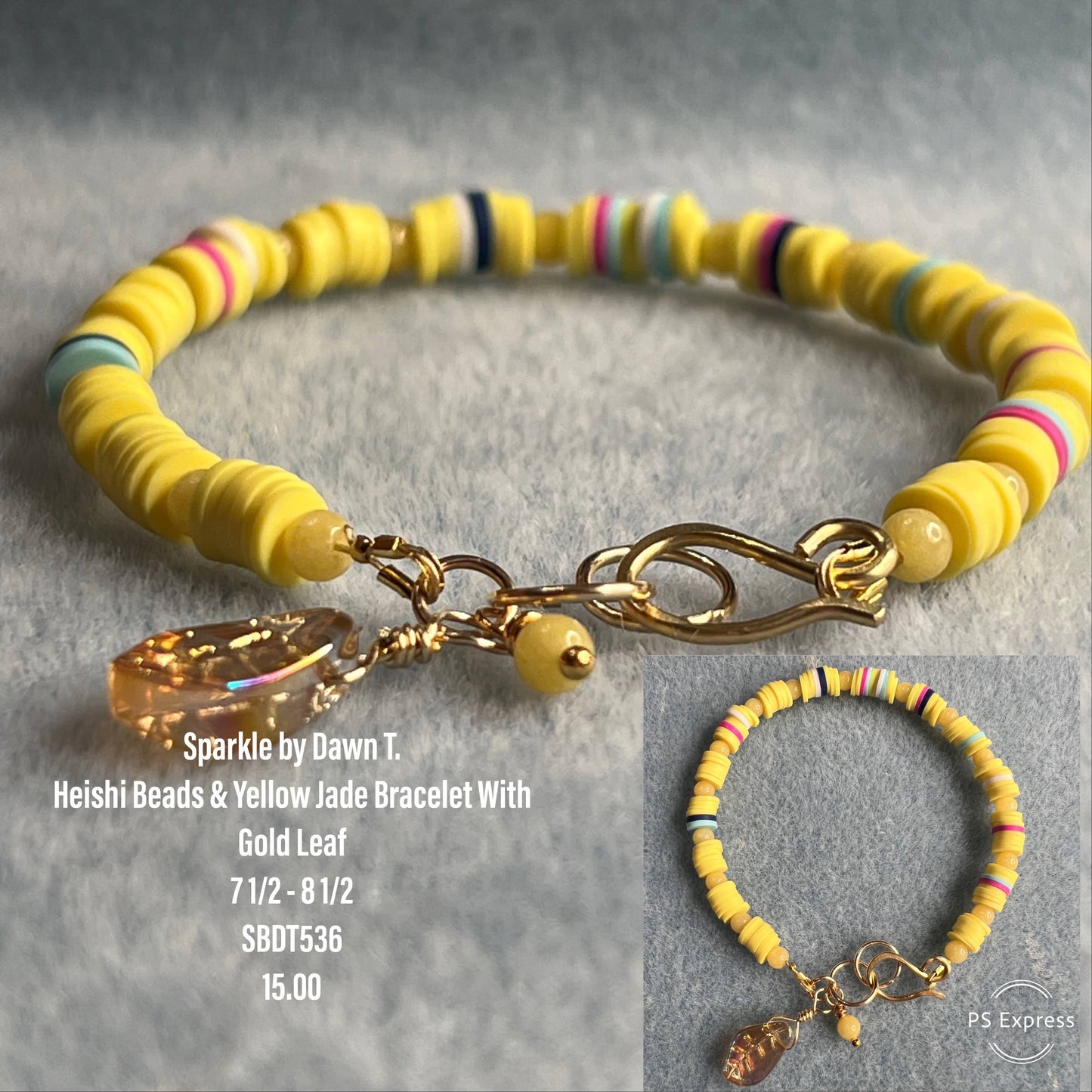 Polymer Clay Heishi Beads and Yellow Jade Bracelet