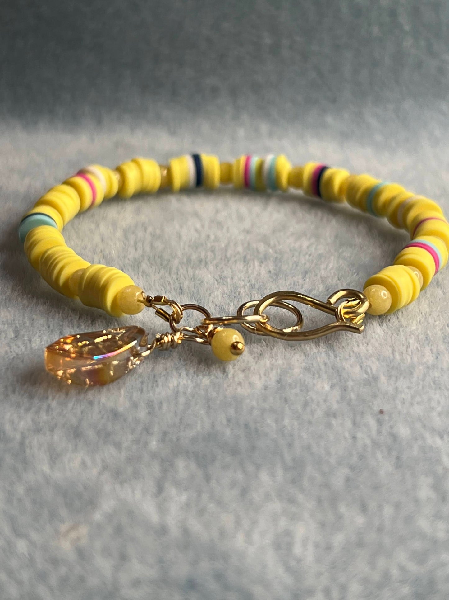 Polymer Clay Heishi Beads and Yellow Jade Bracelet