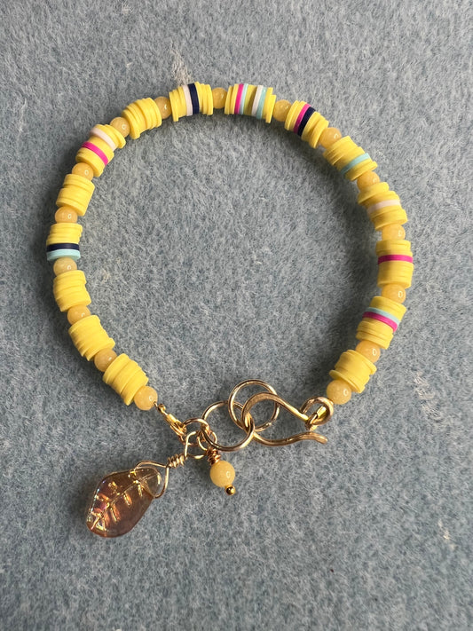 Polymer Clay Heishi Beads and Yellow Jade Bracelet